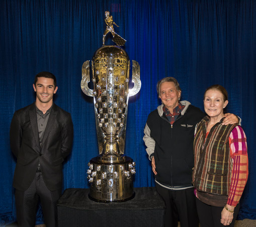 Alexander Rossi Mike and Linda Curb - Borg Warner trophy for Indy 500 2016 victory
