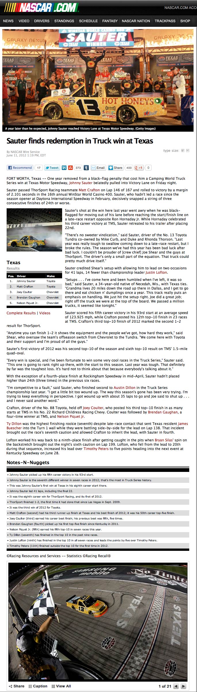 NASCAR-COM_ Johnny Sauter Texas Win (11JUN12)