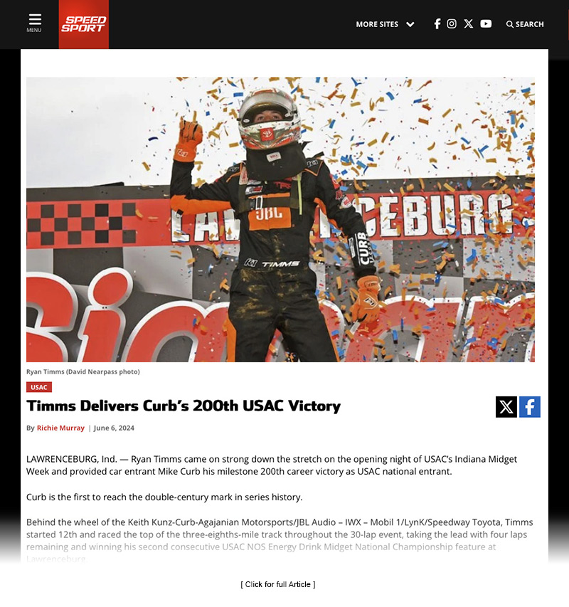 Timms Delivers Curbs 200th USAC Victory